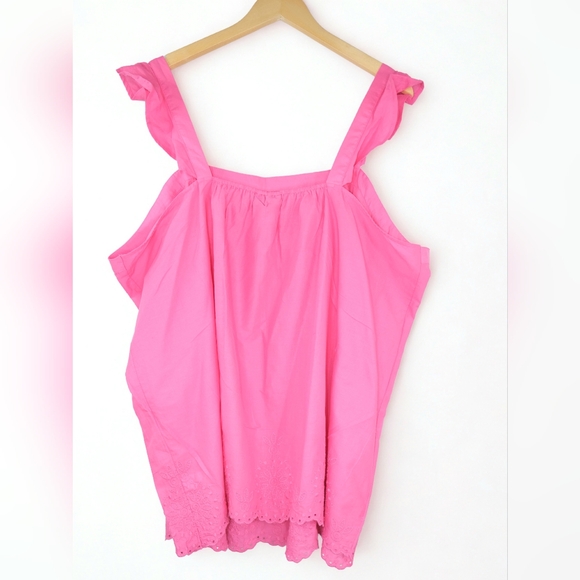 Lane Bryant Pink Ruffle Strap Eyelet Hem Sleeveless Top Size 20 - Picture 3 of 9